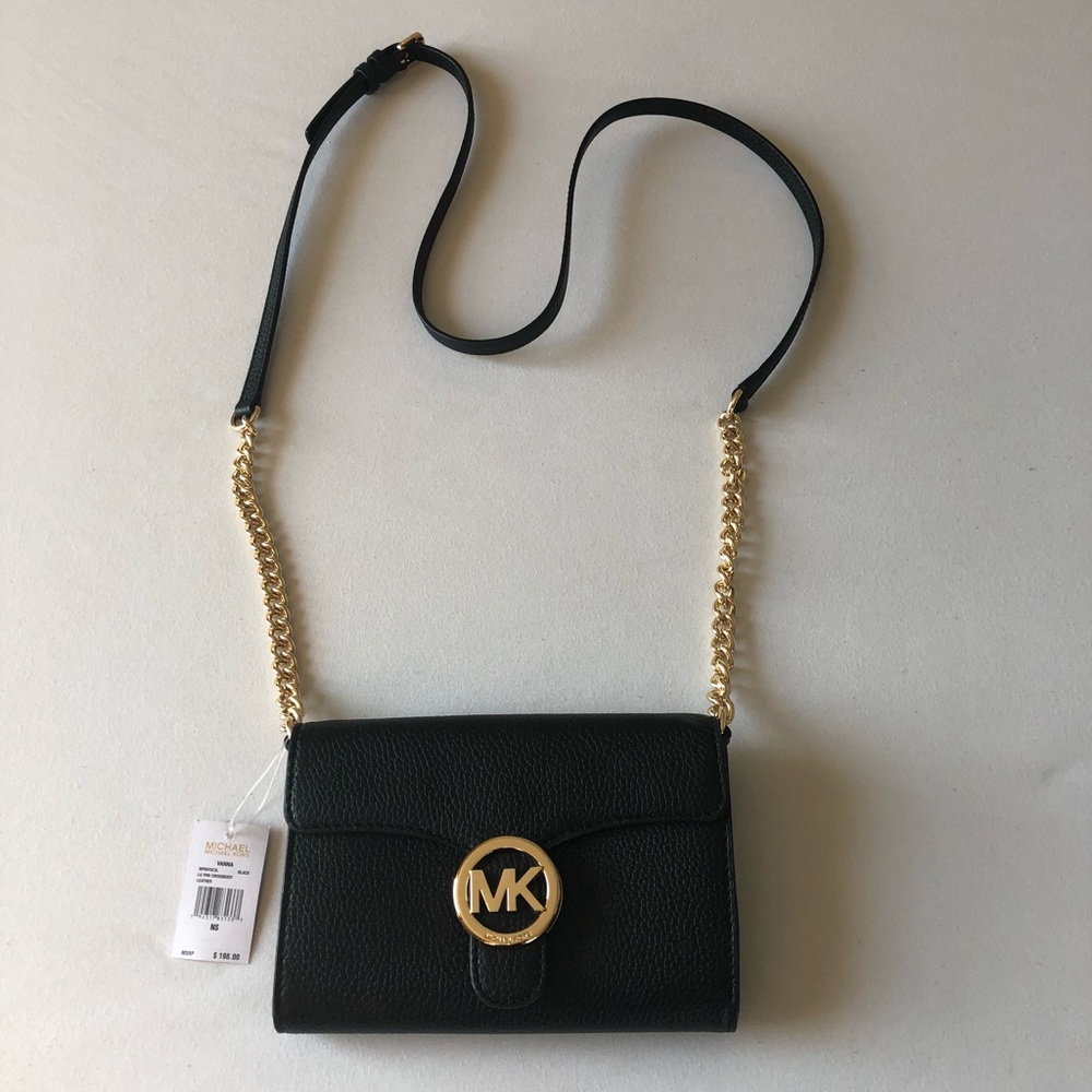 Michael Kors Black “Vanna” Lg Phone Crossbody